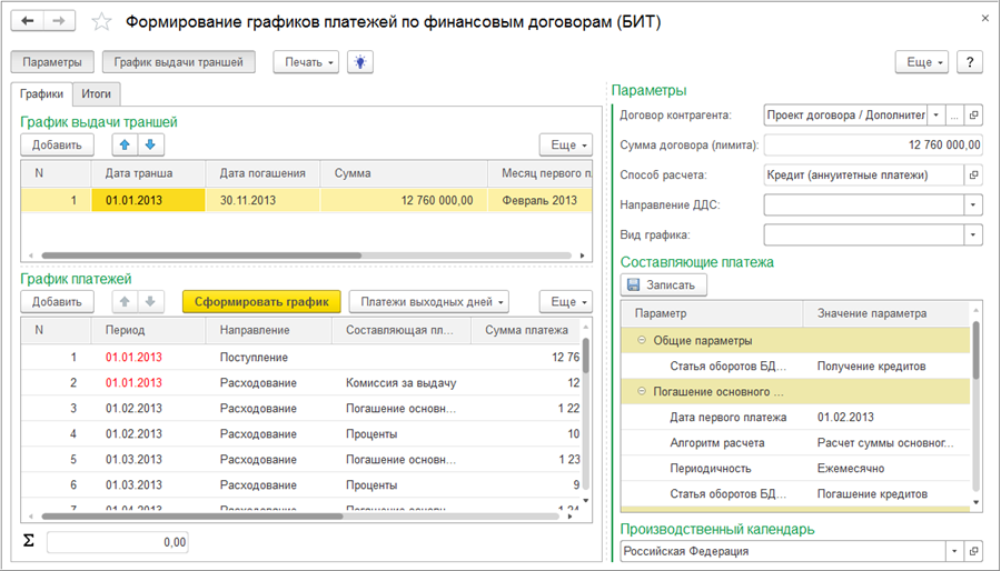 Формирование графиков платежей по финансовым договорам