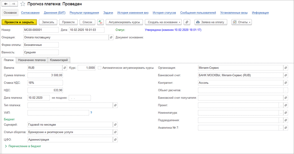 Разработка плана поступления и расходования денежных средств